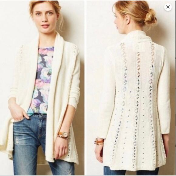 Angel Of The North Sweaters - Angel of the North Anthropologie Open Front Cardigan Sweater Romantic Ivory XS
